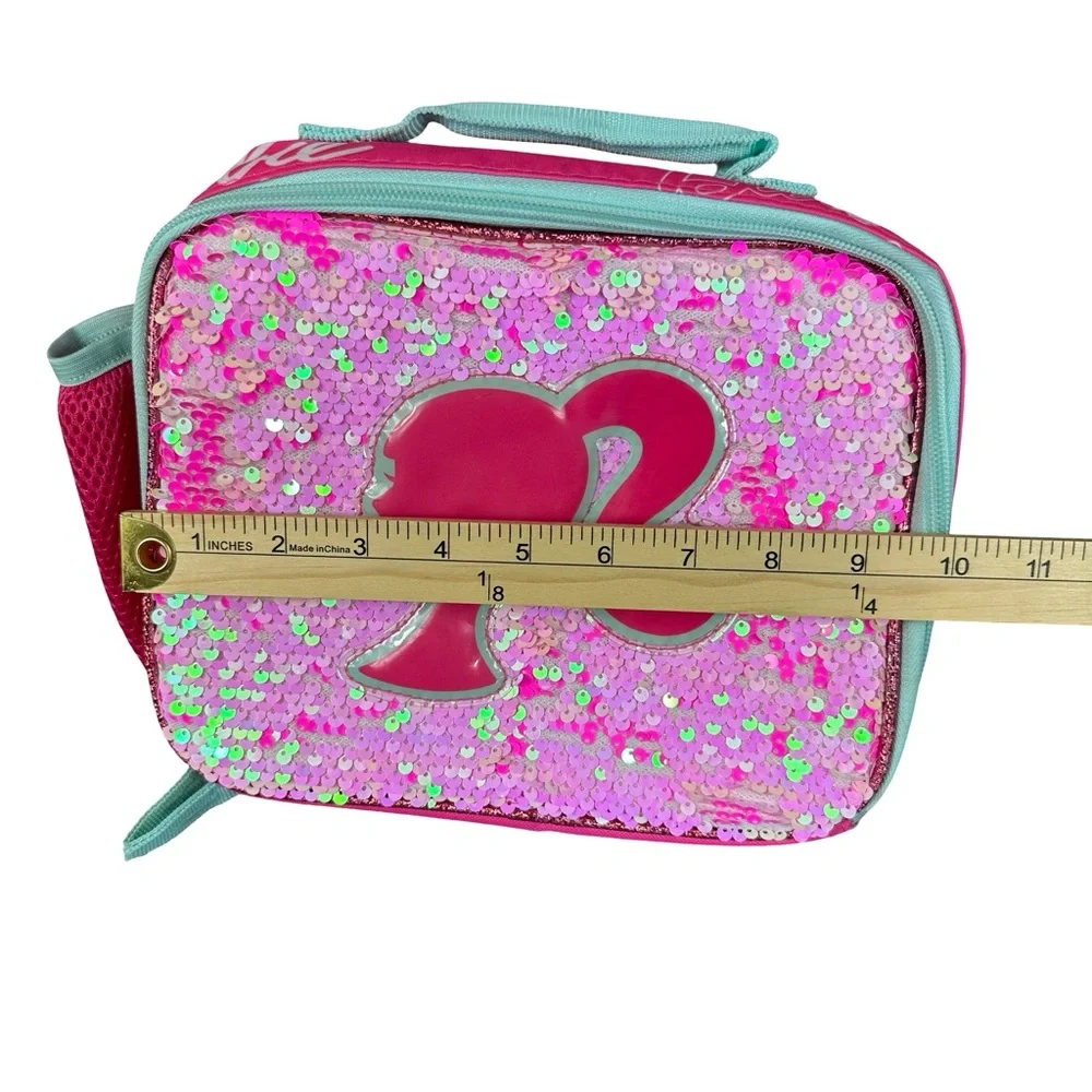 Mattel Barbie Pink Flip Sequin Soft School Lunchbox with Zipper